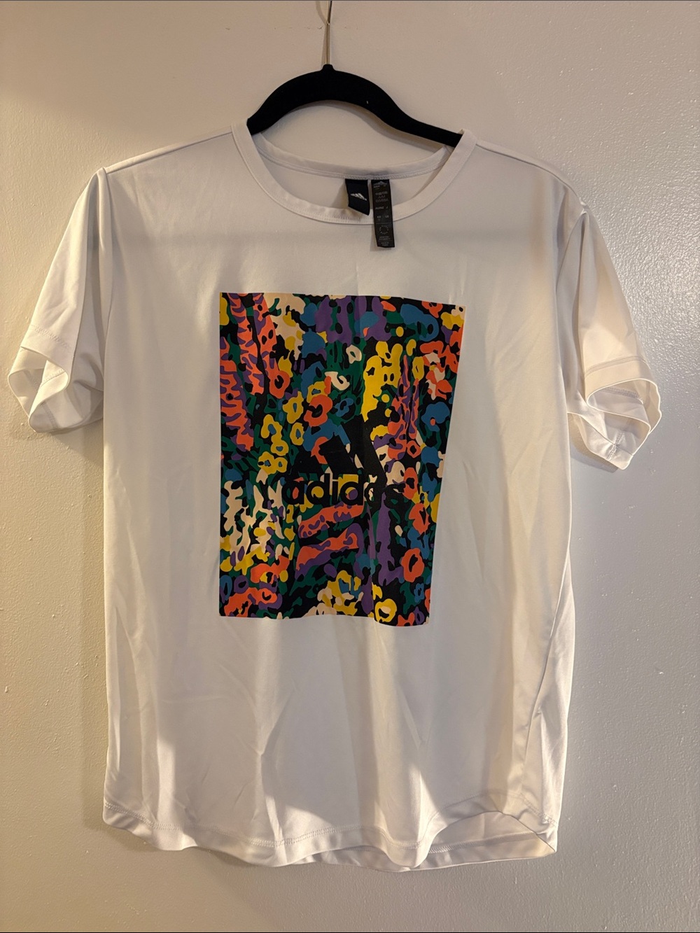 adidas White Tee with Vibrant Multicolor Print